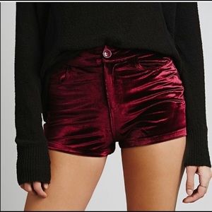 Maroon Spell Velvet Shorts